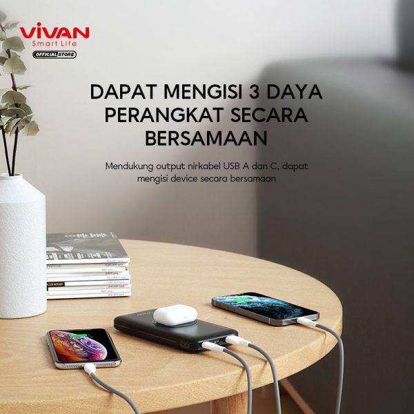 VIVAN Powerbank 10000 mAh VPB-W11 Wireless 3 Output Fast Charging 18W - Gambar 3